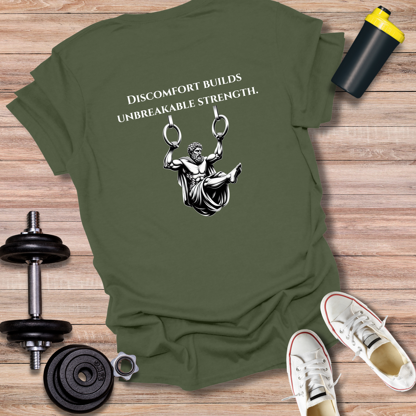 StoicLift Unisex Softstyle T-Shirt – "Discomfort builds unbreakable strength."