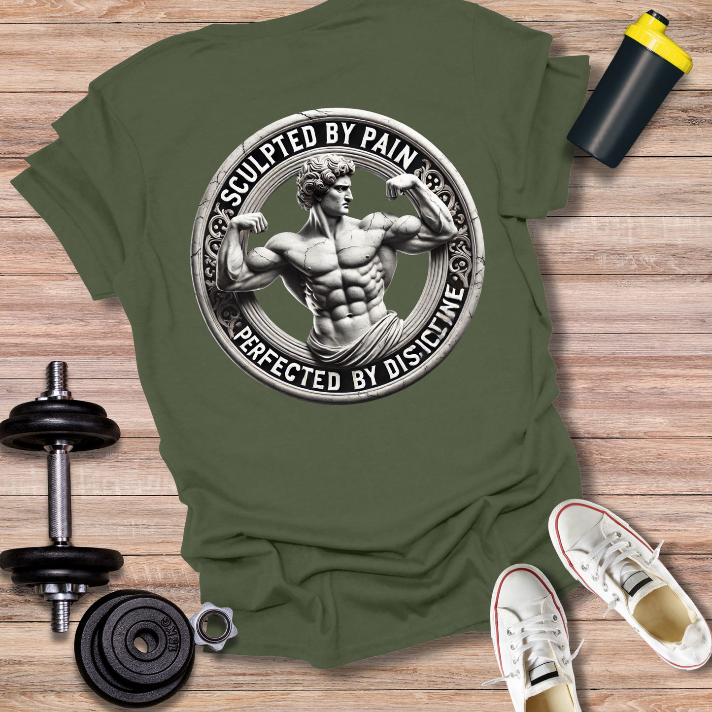 StoicLift Unisex Softstyle T-Shirt – "Sculpted by pain, perfected by discipline."