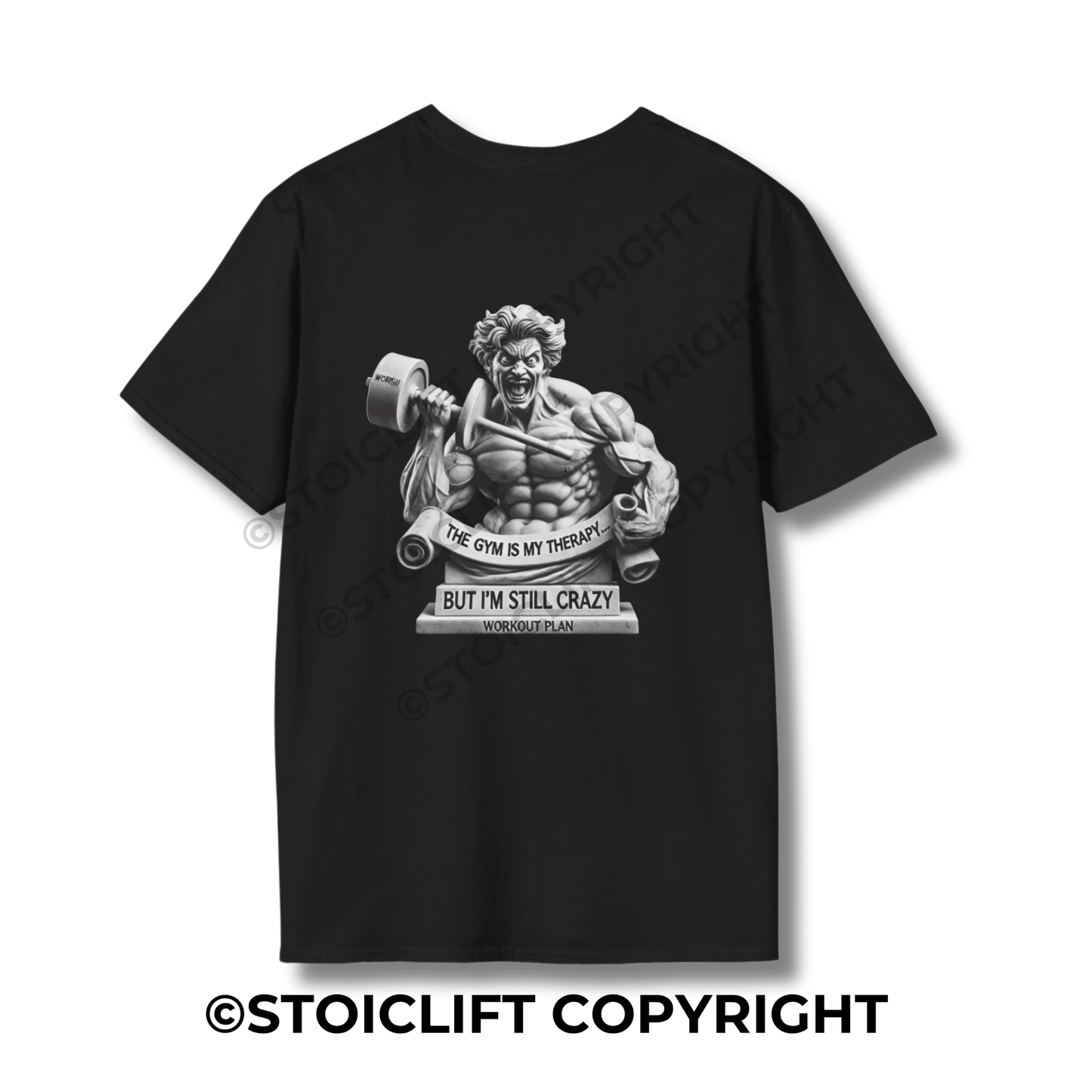 StoicLift Unisex Softstyle T-Shirt – "The gym is my therapy, but I'm still crazy. "