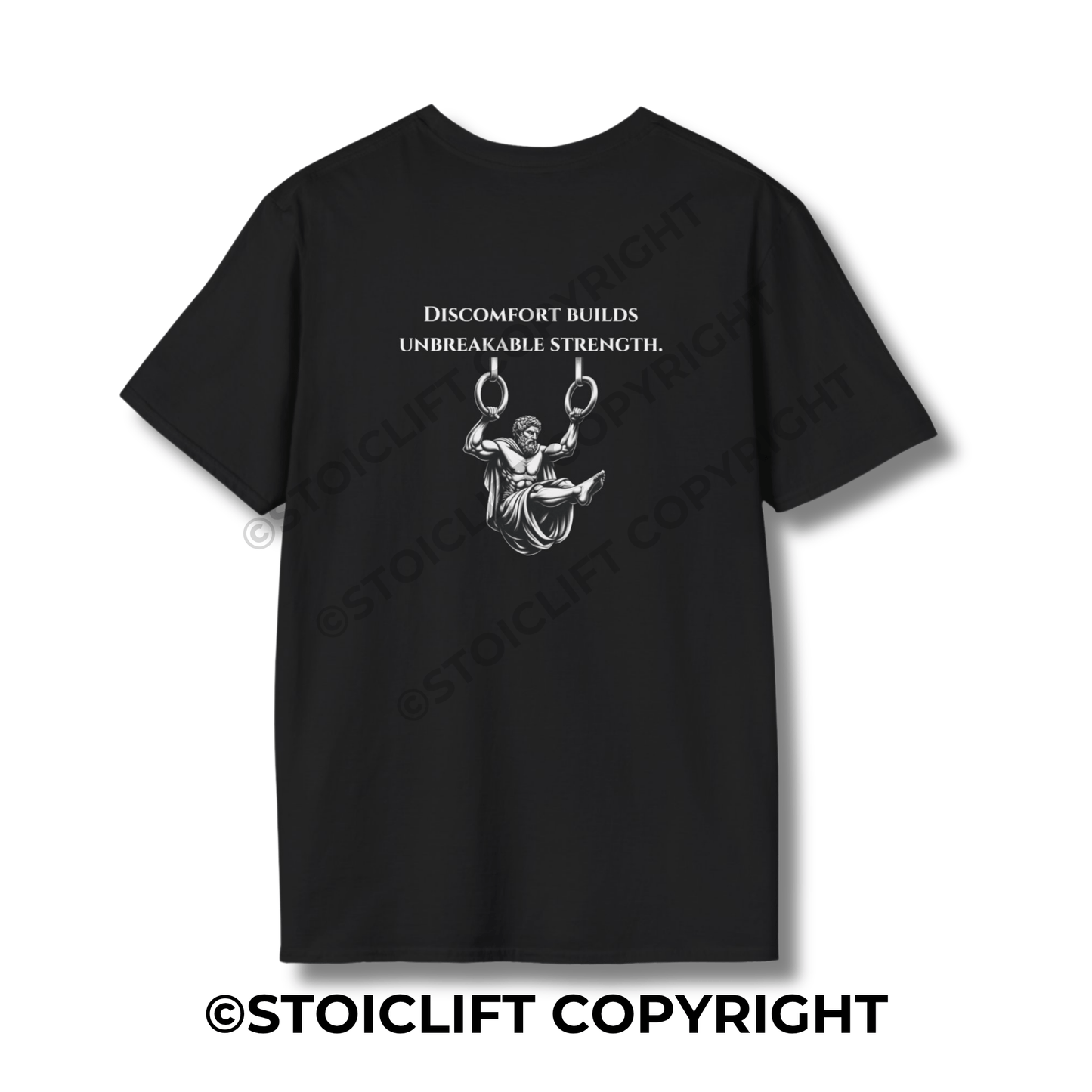 StoicLift Unisex Softstyle T-Shirt – "Discomfort builds unbreakable strength."