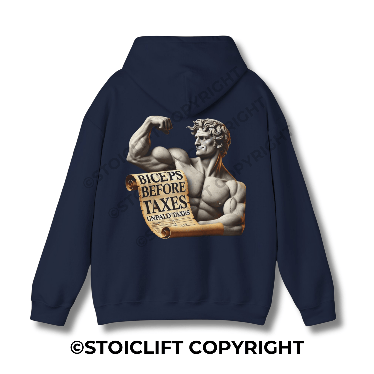 StoicLift Heavy Blend Hoodie - "Biceps before taxes, unpaid taxes."