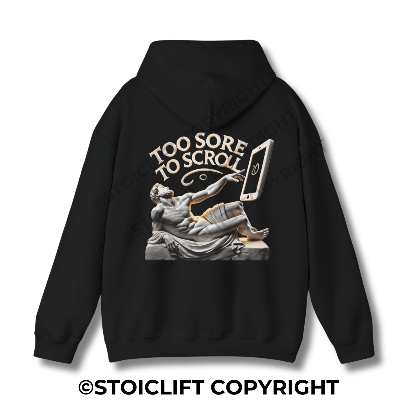 StoicLift Heavy Blend Hoodie - "Too sore to scroll."