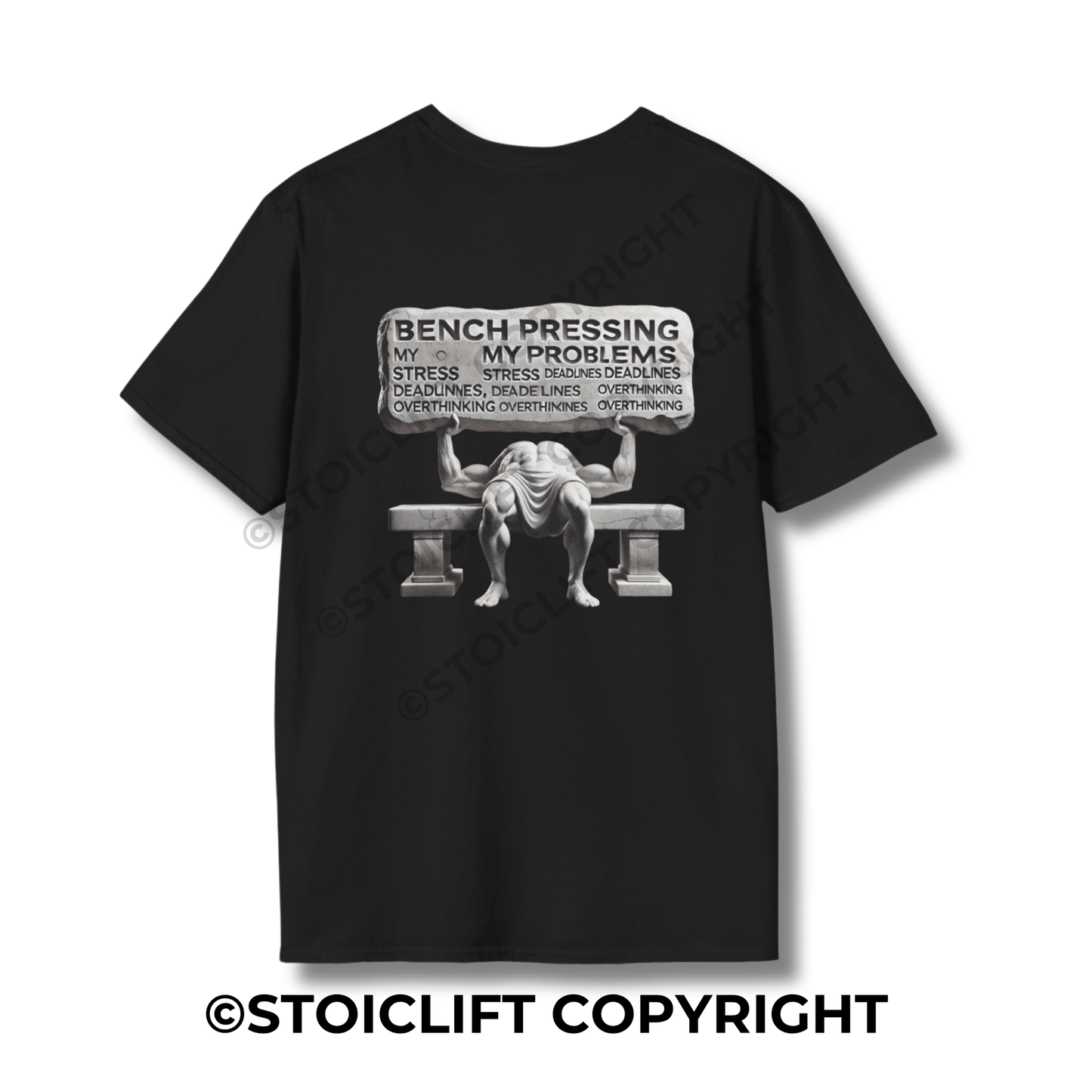 StoicLift Unisex Softstyle T-Shirt – "Bench pressing my problems."