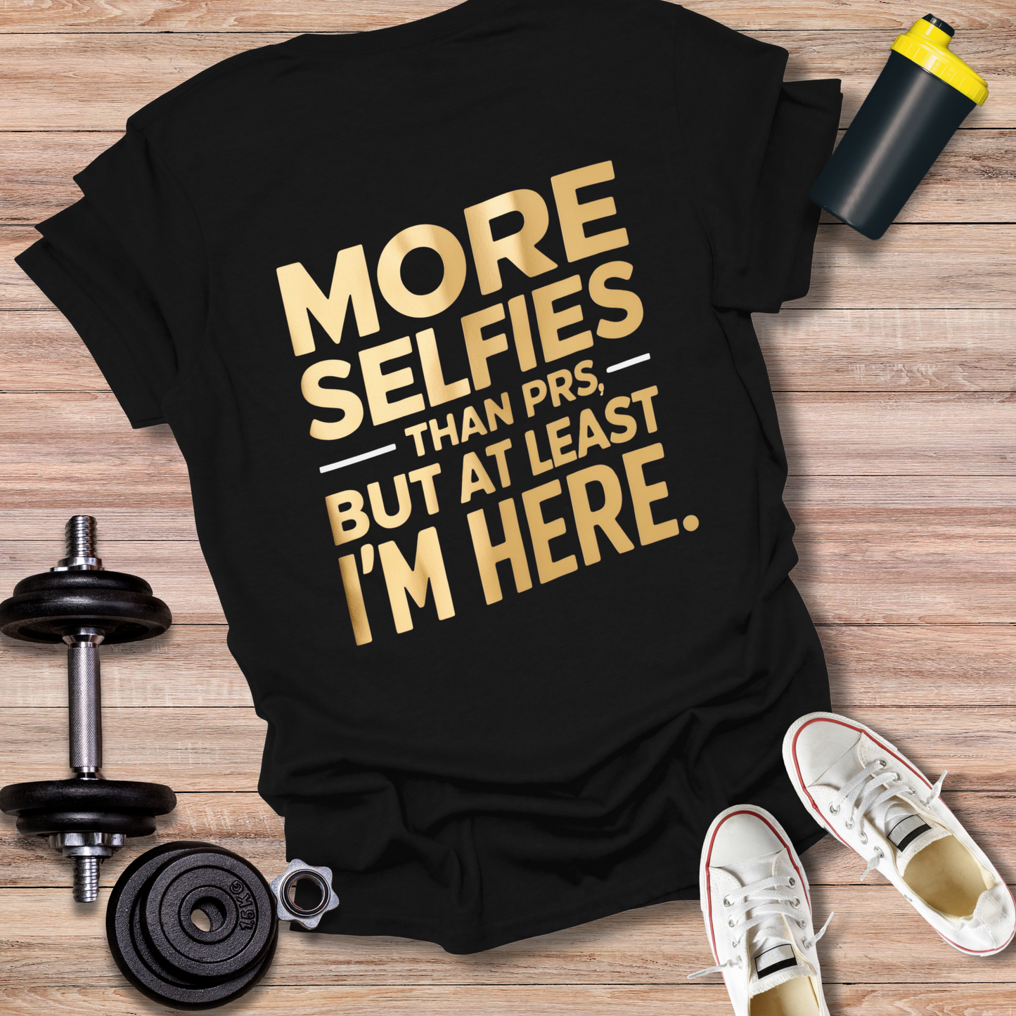 StoicLift Unisex Softstyle T-Shirt – "MORE SELFIES THAN PRS, BUT AT LEAST I'M HERE."