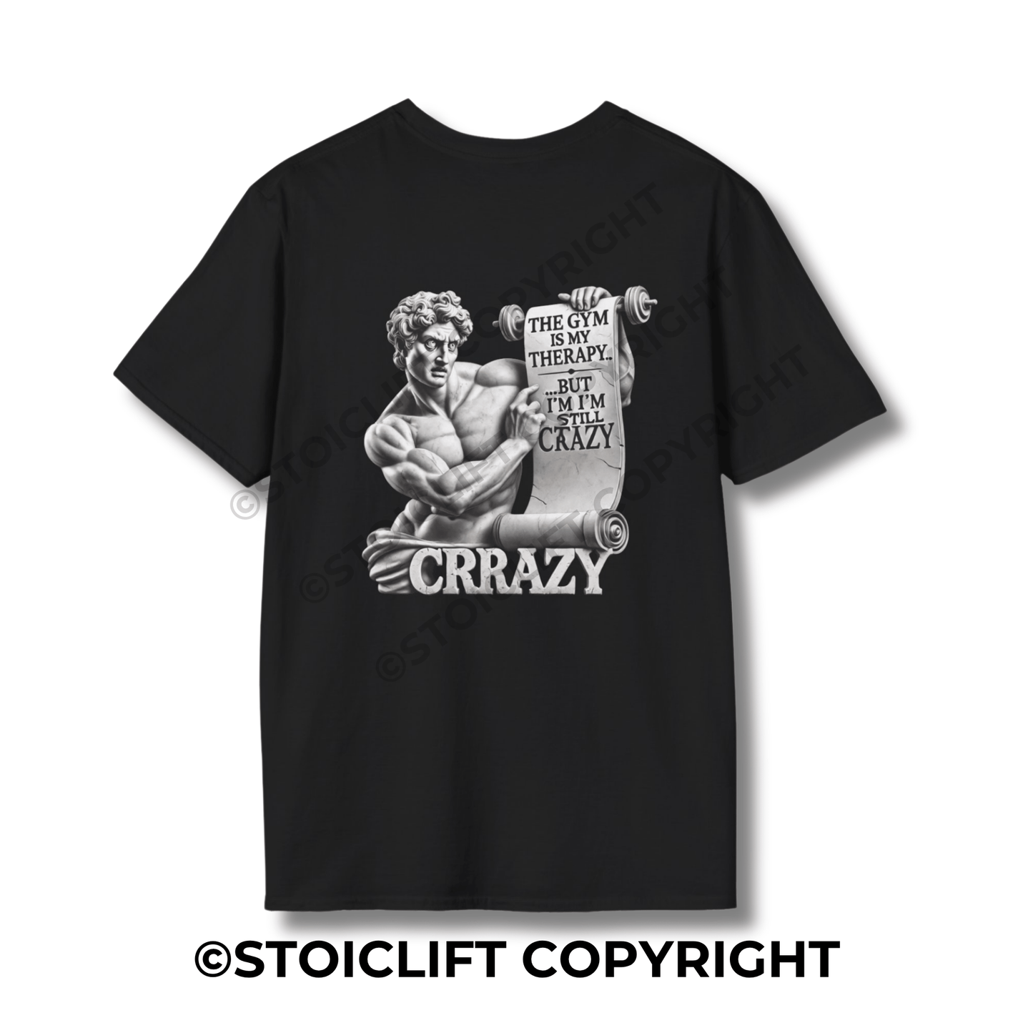 StoicLift Unisex Softstyle T-Shirt – "The gym is my therapy, but I'm still crazy."