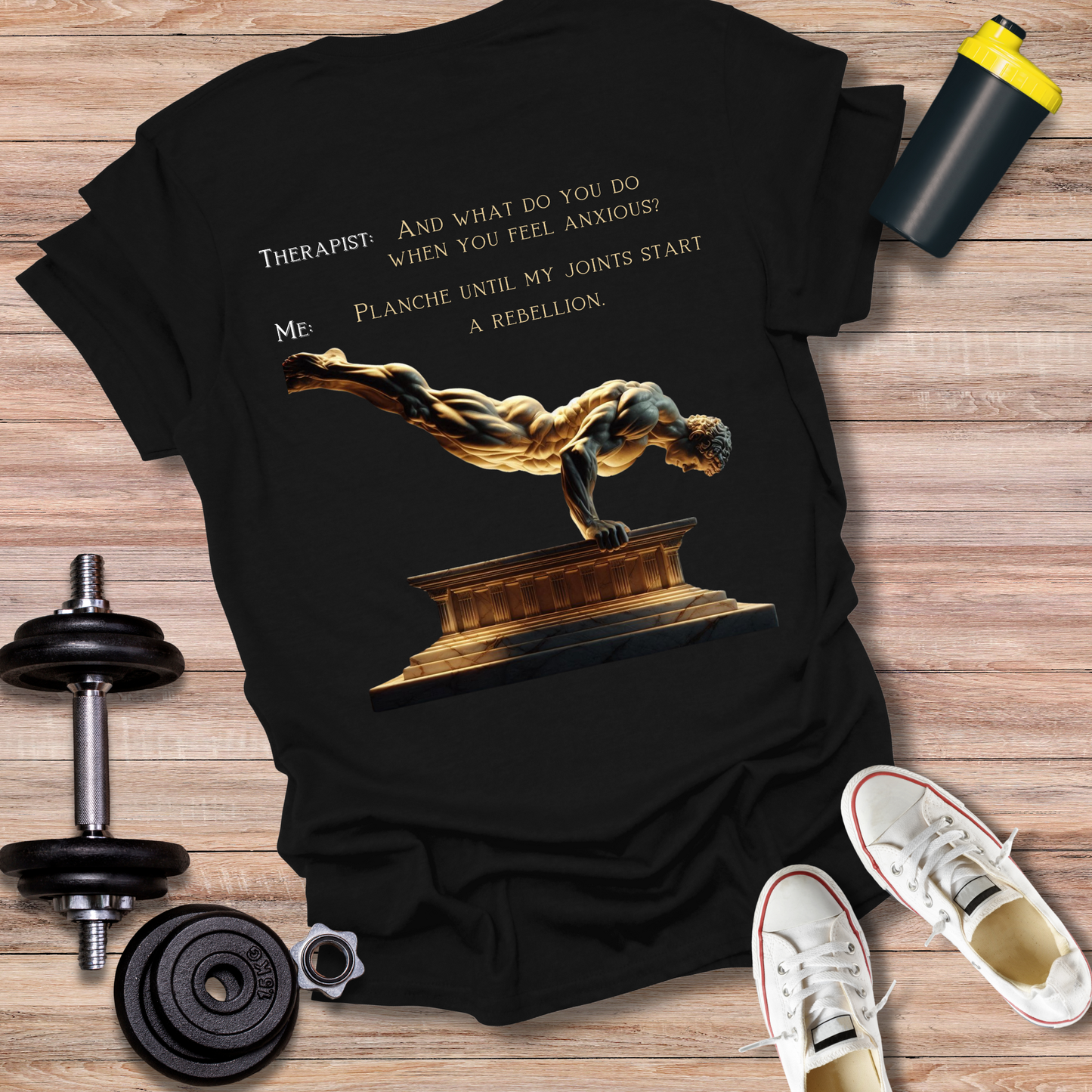 StoicLift Unisex Softstyle T-Shirt – "Therapist VS Me, Planche"