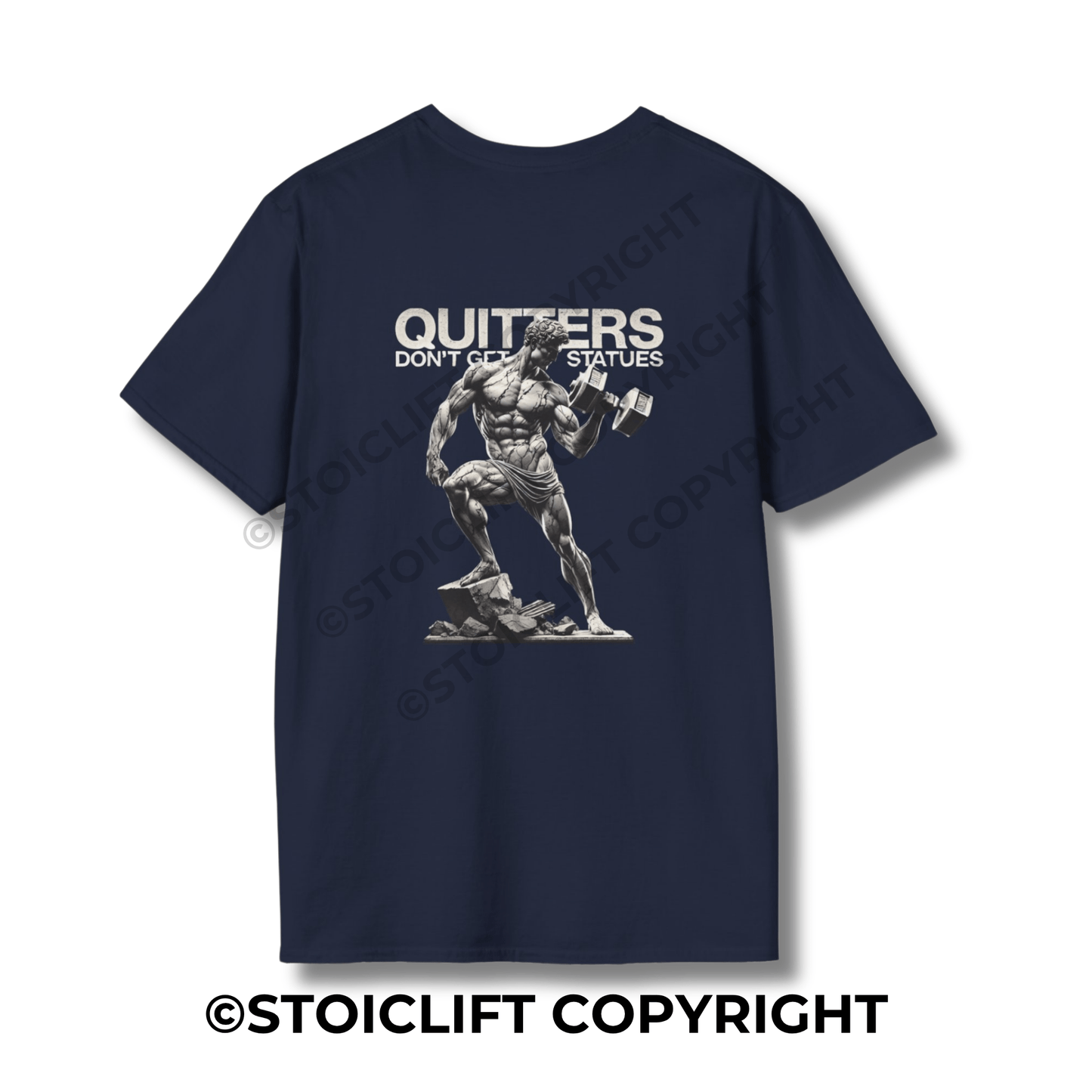 StoicLift Unisex Softstyle T-Shirt – "Quitters don't get statues."