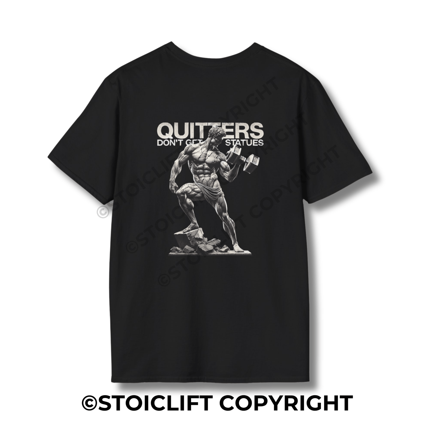 StoicLift Unisex Softstyle T-Shirt – "Quitters don't get statues."