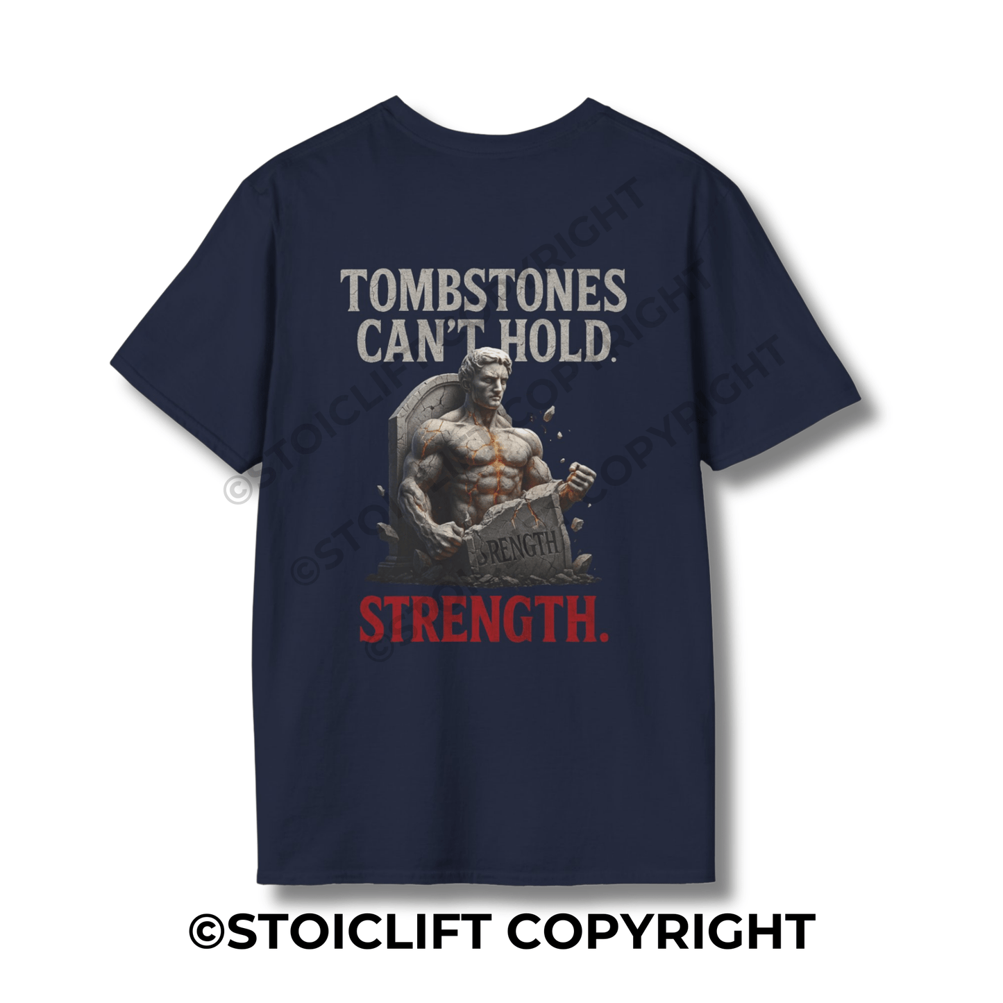 StoicLift Unisex Softstyle T-Shirt – "Tombstones can't hold strength."