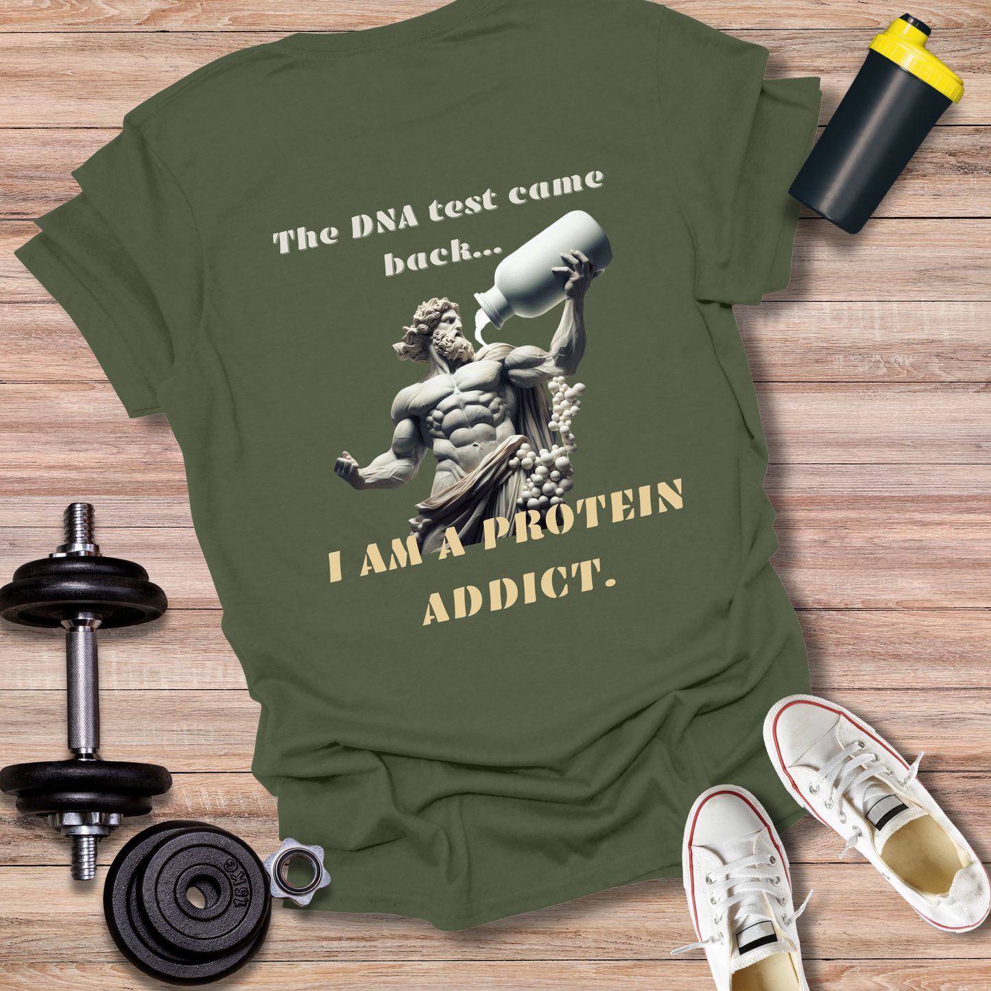 StoicLift Unisex Softstyle T-Shirt – "DNA test came back... I am a protein addict."