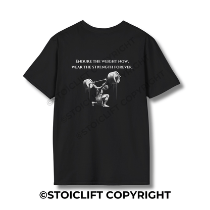 StoicLift Unisex Softstyle T-Shirt – "Endure the weight now, wear the strength forever."