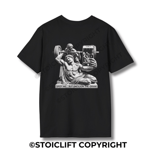 StoicLift Unisex Softstyle T-Shirt – "Spot me... but only for the gram."