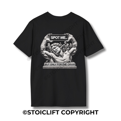 StoicLift Unisex Softstyle T-Shirt – "SPOT ME... BUT ONLY FOR THE GRAM."