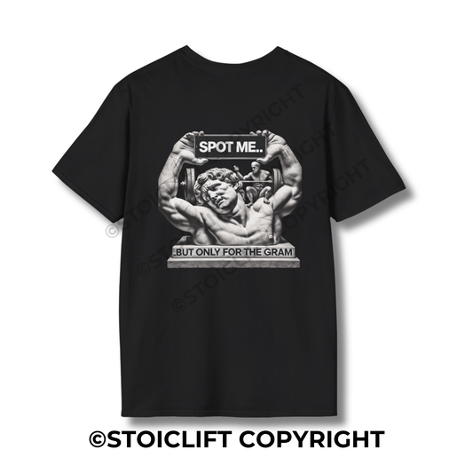 StoicLift Unisex Softstyle T-Shirt – "SPOT ME... BUT ONLY FOR THE GRAM."