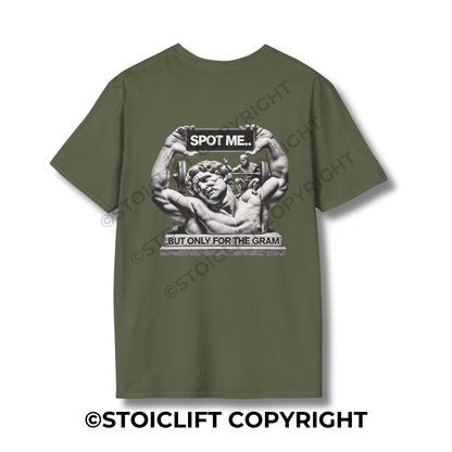 StoicLift Unisex Softstyle T-Shirt – "SPOT ME... BUT ONLY FOR THE GRAM."