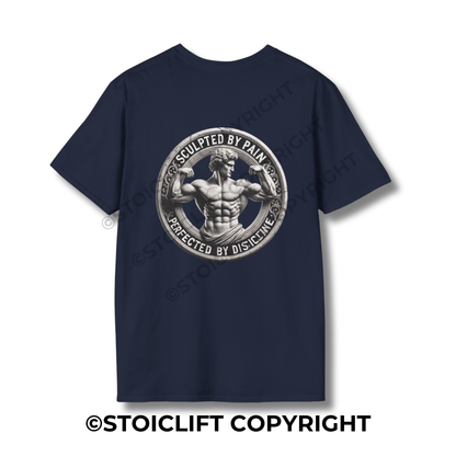 StoicLift Unisex Softstyle T-Shirt – "Sculpted by pain, perfected by discipline."