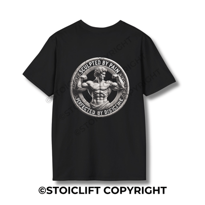 StoicLift Unisex Softstyle T-Shirt – "Sculpted by pain, perfected by discipline."