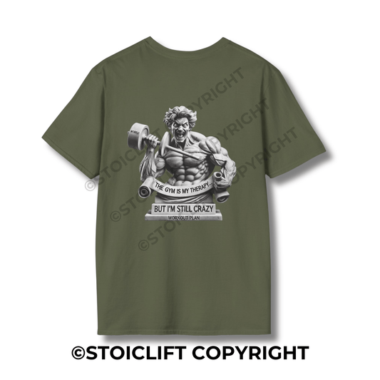 StoicLift Unisex Softstyle T-Shirt – "The gym is my therapy, but I'm still crazy. "