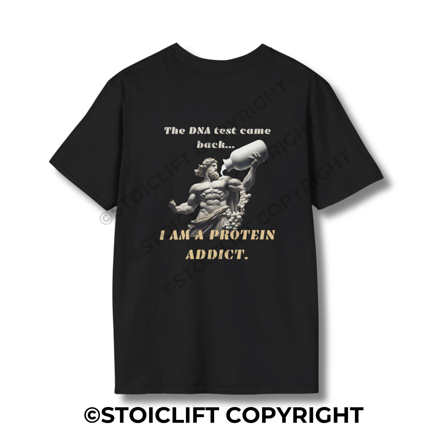 StoicLift Unisex Softstyle T-Shirt – "DNA test came back... I am a protein addict."