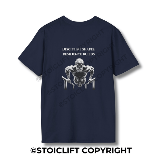 StoicLift Unisex Softstyle T-Shirt – "Discipline shapes, resilience builds."