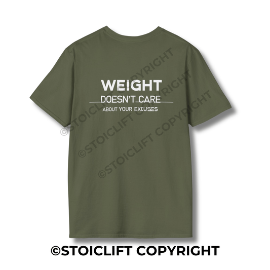 StoicLift Unisex Softstyle T-Shirt – "Weight doesn't care about your excuses."