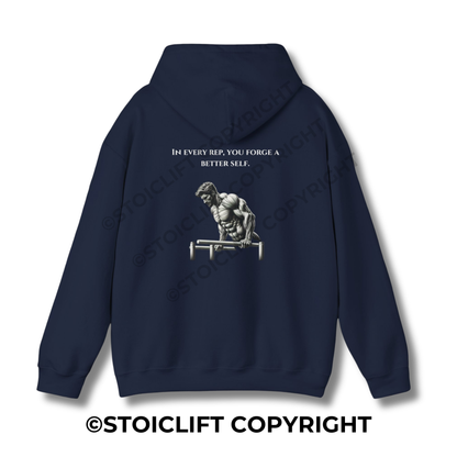 StoicLift Heavy Blend Hoodie - "In Every Rep, You Forge a Better Self"