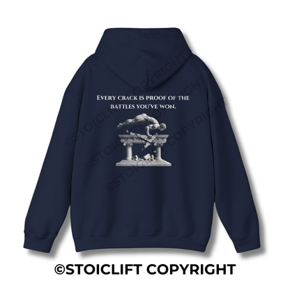 StoicLift Heavy Blend Hoodie - "Every crack is proof of the battles you've won"