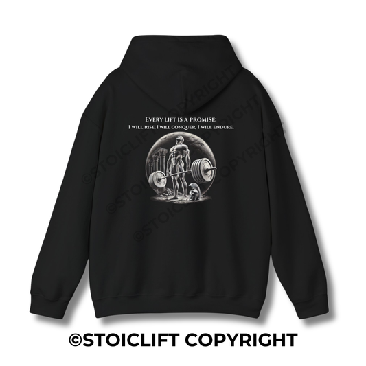 StoicLift Heavy Blend Hoodie - "Every lift is a promise: I will rise, I will conquer, I will endure."