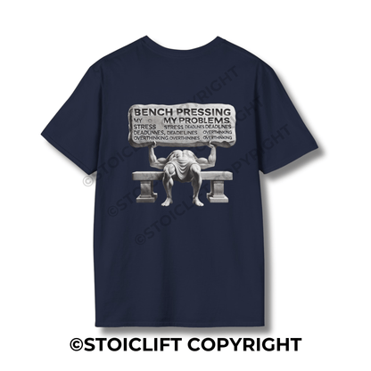 StoicLift Unisex Softstyle T-Shirt – "Bench pressing my problems."