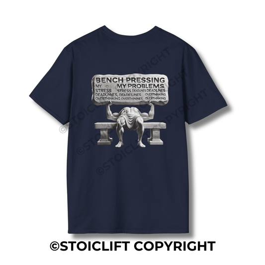 StoicLift Unisex Softstyle T-Shirt – "Bench pressing my problems."