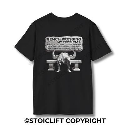 StoicLift Unisex Softstyle T-Shirt – "Bench pressing my problems."