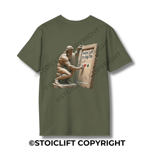 StoicLift Unisex Softstyle T-Shirt – "Swipe left on leg day."