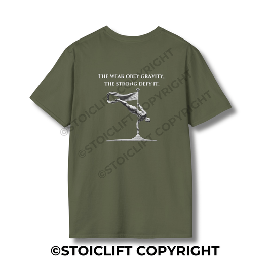 StoicLift Unisex Softstyle T-Shirt – "The weak obey gravity, the strong defy it."