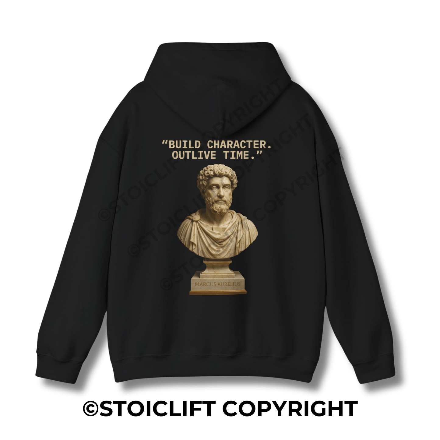 StoicLift Heavy Blend Hoodie - "BUILD CHARACTER. OUTLIVE TIME."