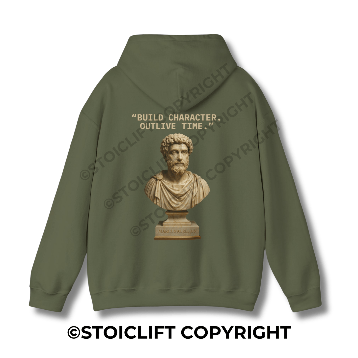 StoicLift Heavy Blend Hoodie - "BUILD CHARACTER. OUTLIVE TIME."