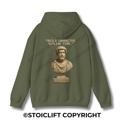 StoicLift Heavy Blend Hoodie - "BUILD CHARACTER. OUTLIVE TIME."