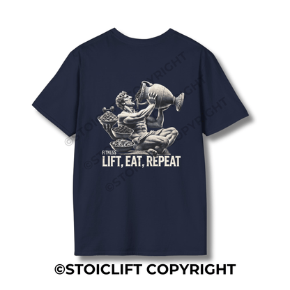 StoicLift Unisex Softstyle T-Shirt – "Lift, Eat, Repeat."