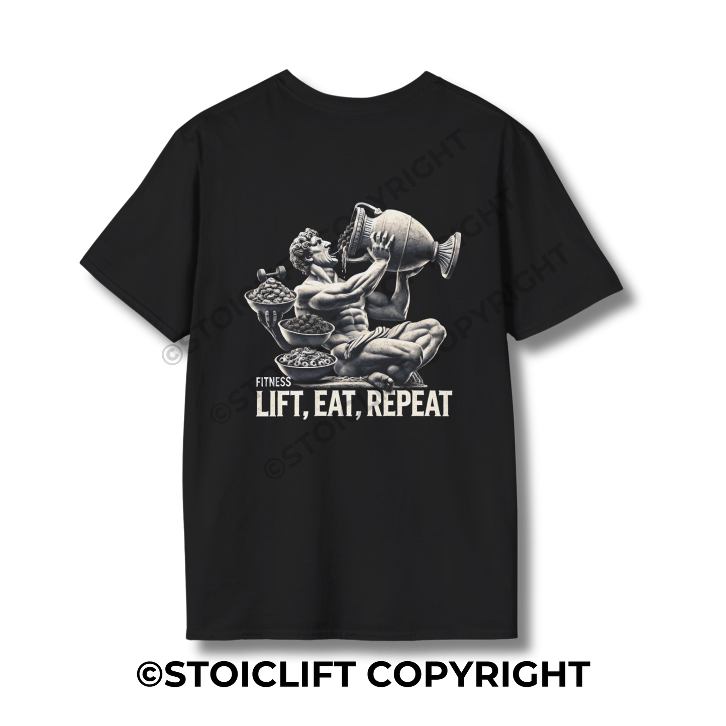StoicLift Unisex Softstyle T-Shirt – "Lift, Eat, Repeat."