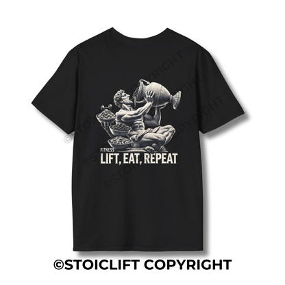 StoicLift Unisex Softstyle T-Shirt – "Lift, Eat, Repeat."