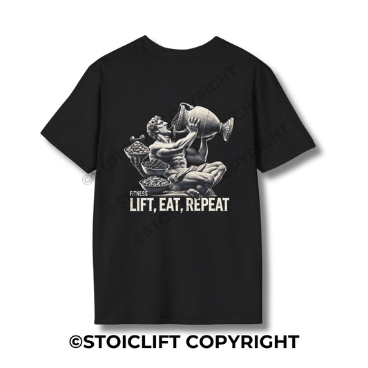 StoicLift Unisex Softstyle T-Shirt – "Lift, Eat, Repeat."