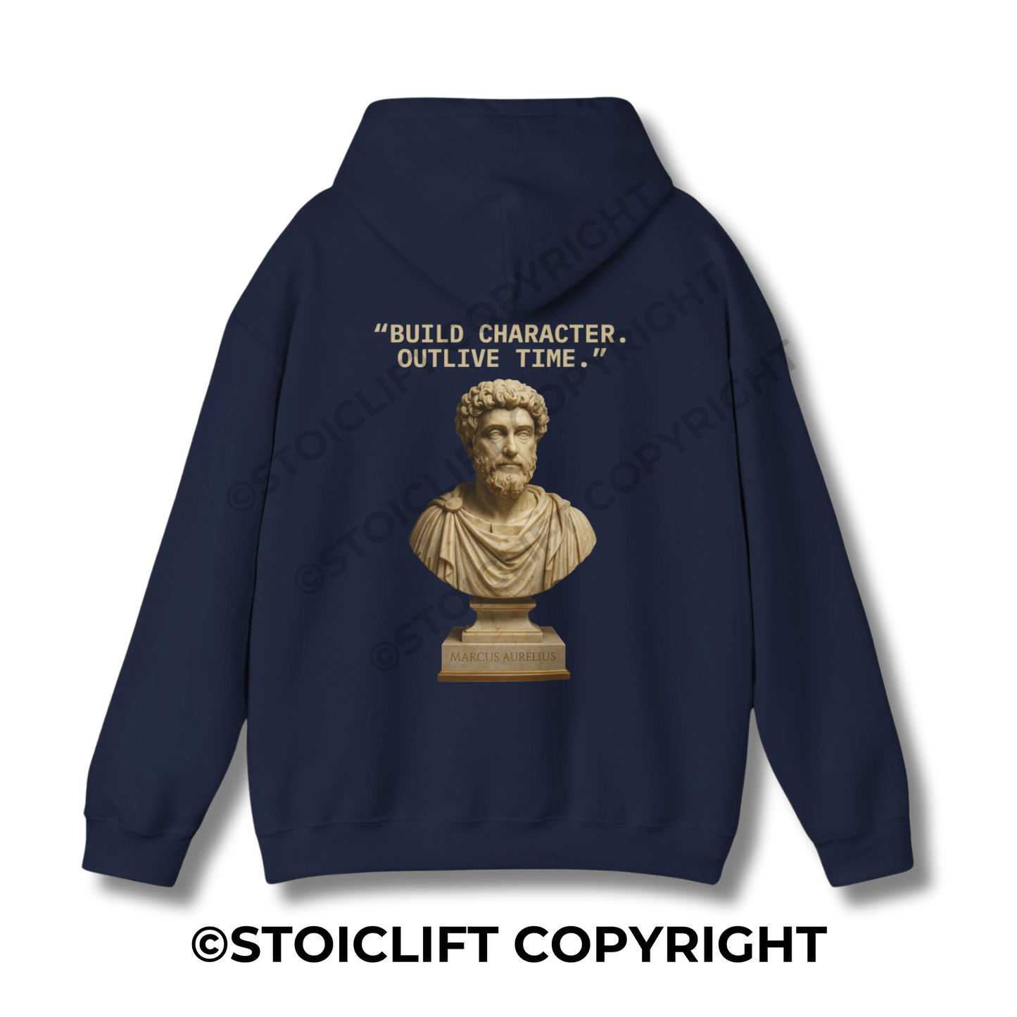 StoicLift Heavy Blend Hoodie - "BUILD CHARACTER. OUTLIVE TIME."