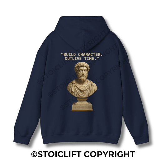 StoicLift Heavy Blend Hoodie - "BUILD CHARACTER. OUTLIVE TIME."