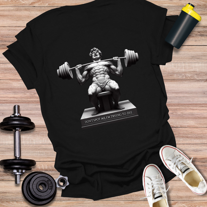 StoicLift Unisex Softstyle T-Shirt – "DON'T SPOT ME, I'M TRYING TO DIE."