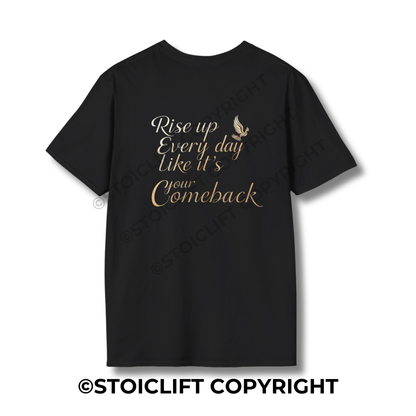 StoicLift Unisex Softstyle T-Shirt – "Rise up every day like it's your comeback."
