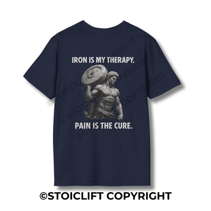 StoicLift Unisex Softstyle T-Shirt – "Iron is my therapy..."