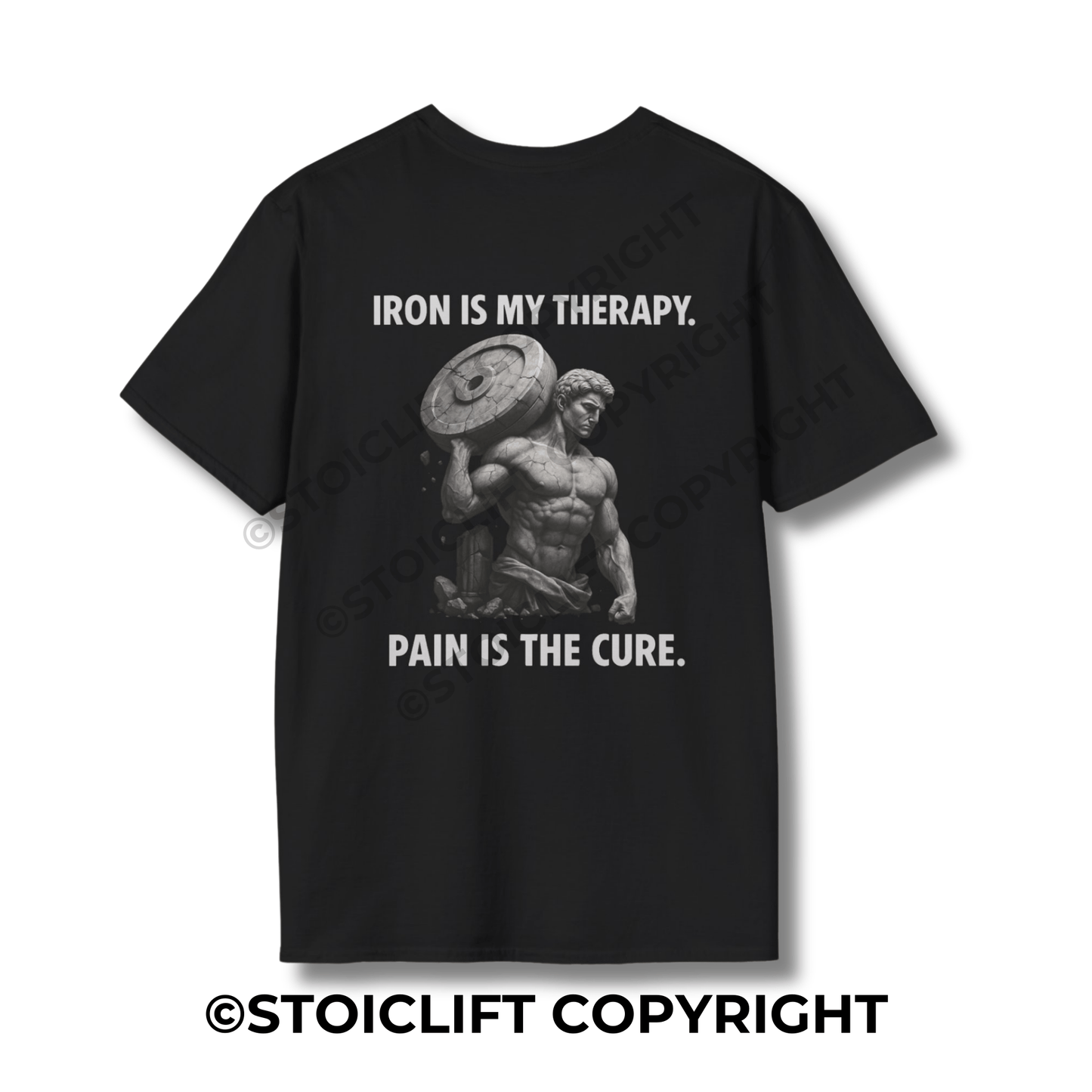 StoicLift Unisex Softstyle T-Shirt – "Iron is my therapy..."