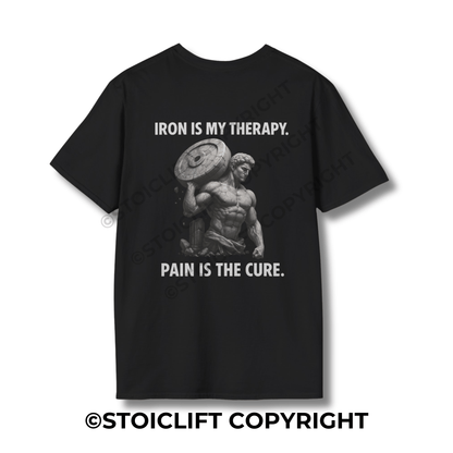 StoicLift Unisex Softstyle T-Shirt – "Iron is my therapy..."