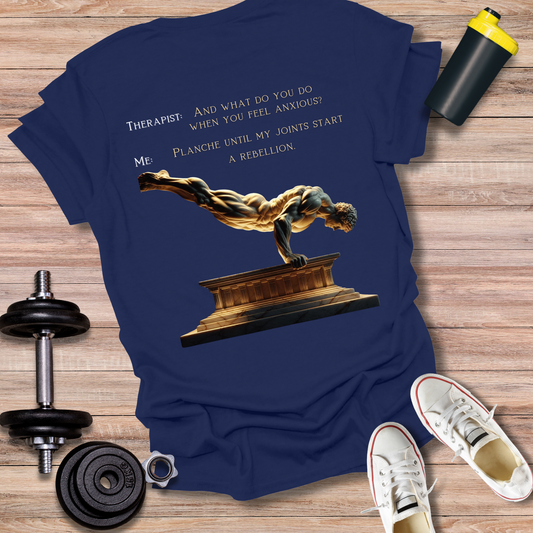StoicLift Unisex Softstyle T-Shirt – "Therapist VS Me, Planche"
