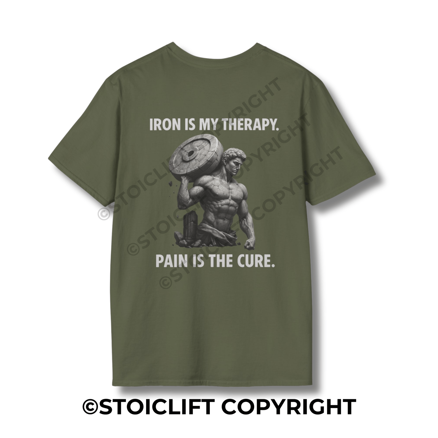 StoicLift Unisex Softstyle T-Shirt – "Iron is my therapy..."