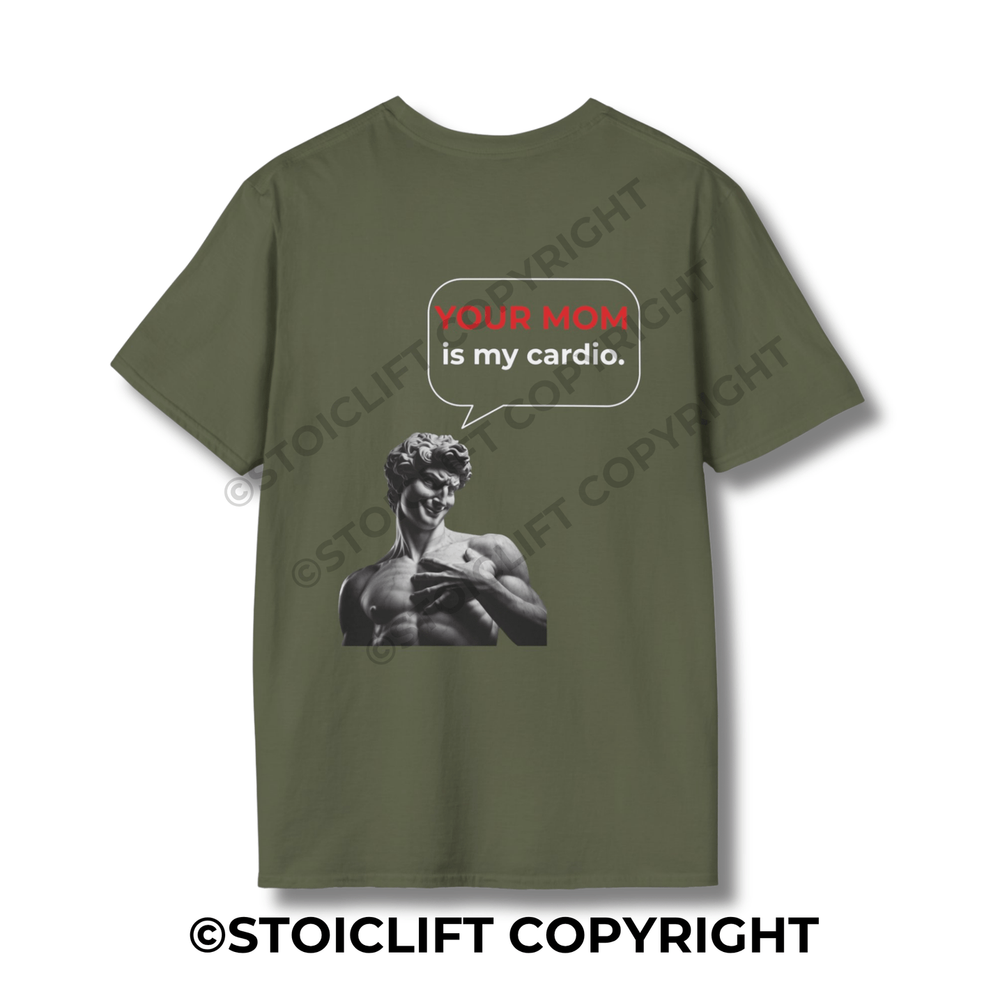 StoicLift Unisex Softstyle T-Shirt – "YOUR MOM is my cardio."